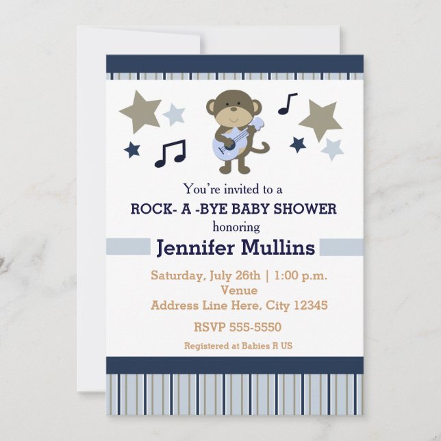 Rock Star Party Bebis Shower Apa Inbjudan (Framsida)