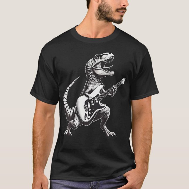 Rock T Rex Dinosaur Spelar Gitarr Shirt (Framsida)