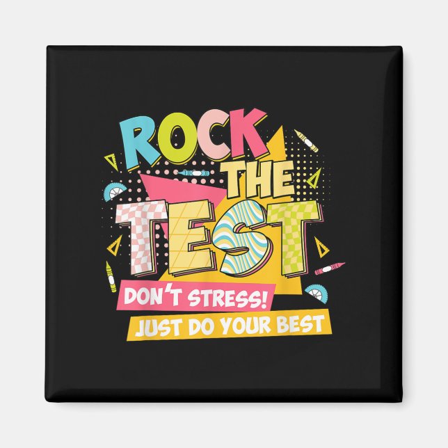 Rock The Test Day Motivational Retro Teachers Test Magnet (Framsidan)