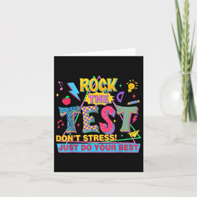 Rock The Test Dont Stress Motivational Teacher Tes Kort (Framsida)