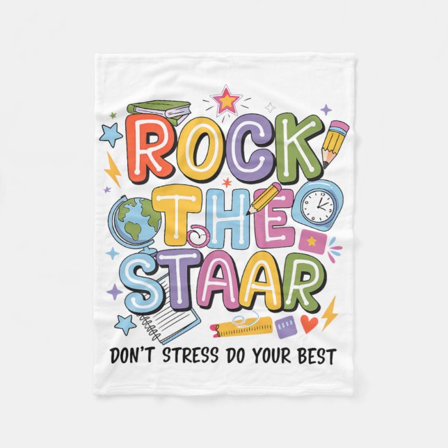 Rock The Test Staar Dag Lärare Motiverande Testi Fleecefilt (Framsidan)