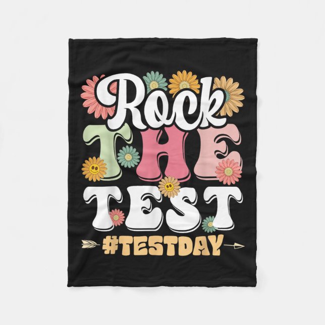 Rock The Test Testing Day Groovy Motivational Teac Fleecefilt (Framsidan)