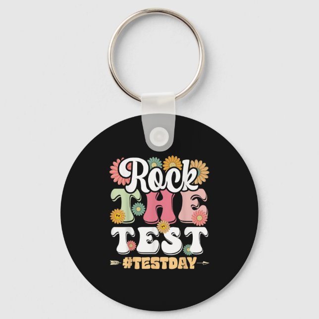 Rock The Test Testing Day Groovy Motivational Teac Nyckelring (Framsida)