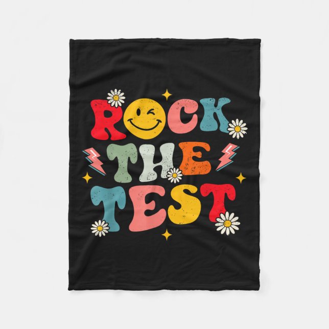 Rock The Test Testing Day Retro Motivational Teach Fleecefilt (Framsidan)