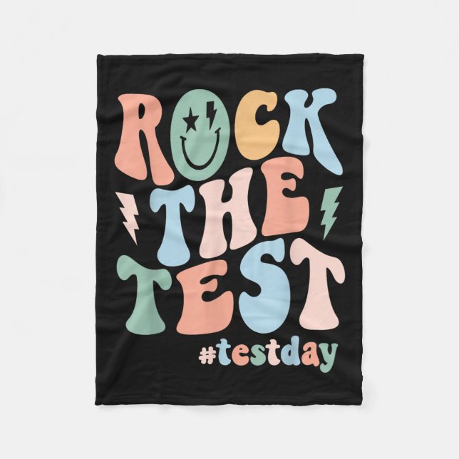 Rock The Test Testing Day Retro Motivational Teach Fleecefilt (Framsidan)