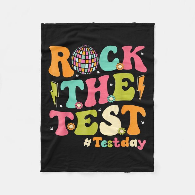 Rock The Test Testing Day Retro Motivational Teach Fleecefilt (Framsidan)
