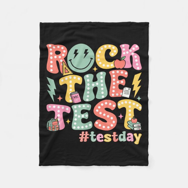Rock The Test Testing Day Retro Motivational Teach Fleecefilt (Framsidan)
