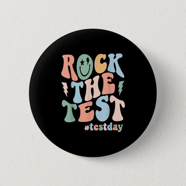 Rock The Test Testing Day Retro Motivational Teach Knapp (Framsida)