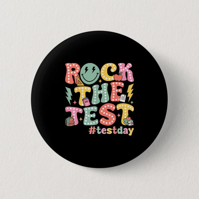 Rock The Test Testing Day Retro Motivational Teach Knapp (Framsida)