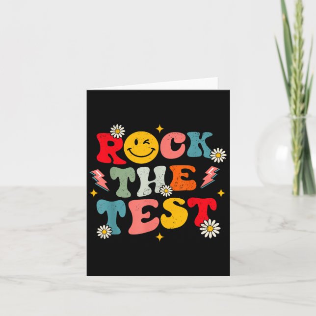 Rock The Test Testing Day Retro Motivational Teach Kort (Framsida)