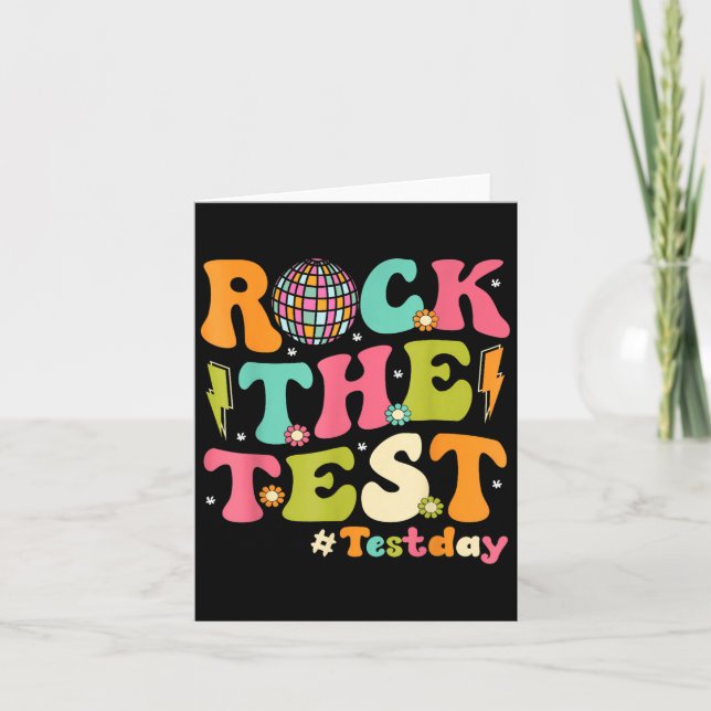 Rock The Test Testing Day Retro Motivational Teach Kort (Framsida)