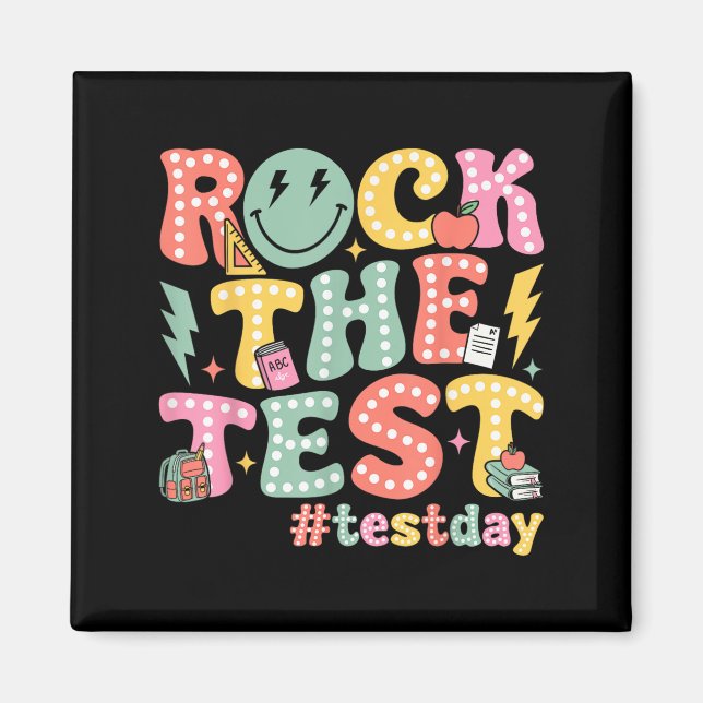 Rock The Test Testing Day Retro Motivational Teach Magnet (Framsidan)