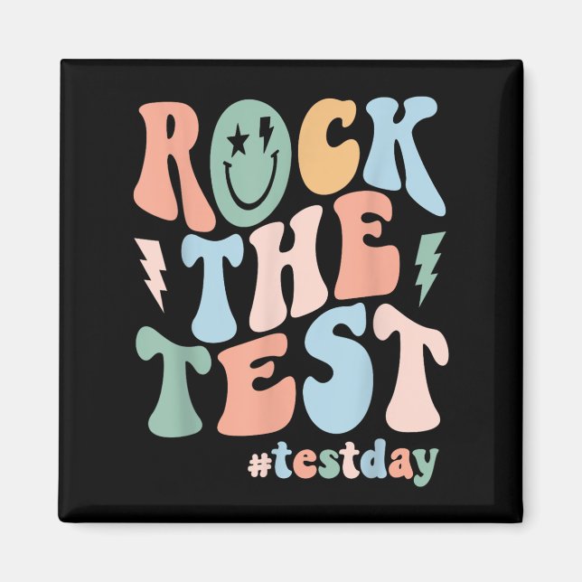 Rock The Test Testing Day Retro Motivational Teach Magnet (Framsidan)