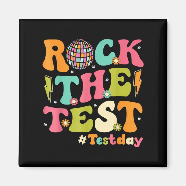 Rock The Test Testing Day Retro Motivational Teach Magnet (Framsidan)