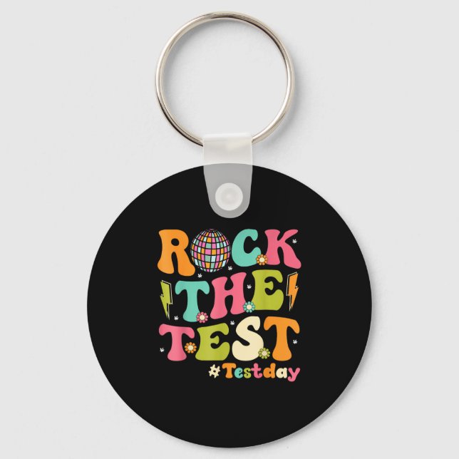 Rock The Test Testing Day Retro Motivational Teach Nyckelring (Framsida)