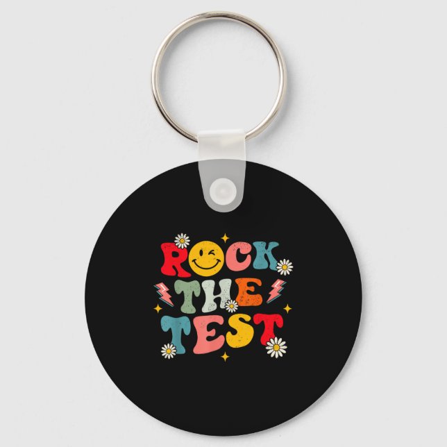 Rock The Test Testing Day Retro Motivational Teach Nyckelring (Framsida)