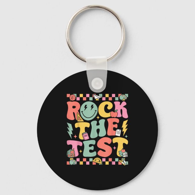 Rock The Test Testing Day Retro Motivational Teach Nyckelring (Framsida)