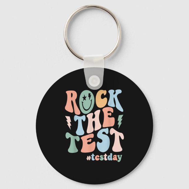 Rock The Test Testing Day Retro Motivational Teach Nyckelring (Framsida)