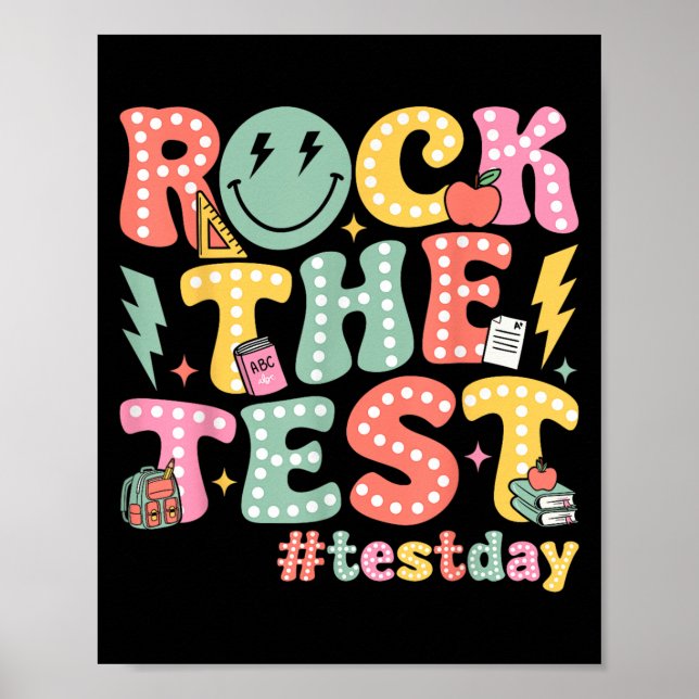 Rock The Test Testing Day Retro Motivational Teach Poster (Framsidan)