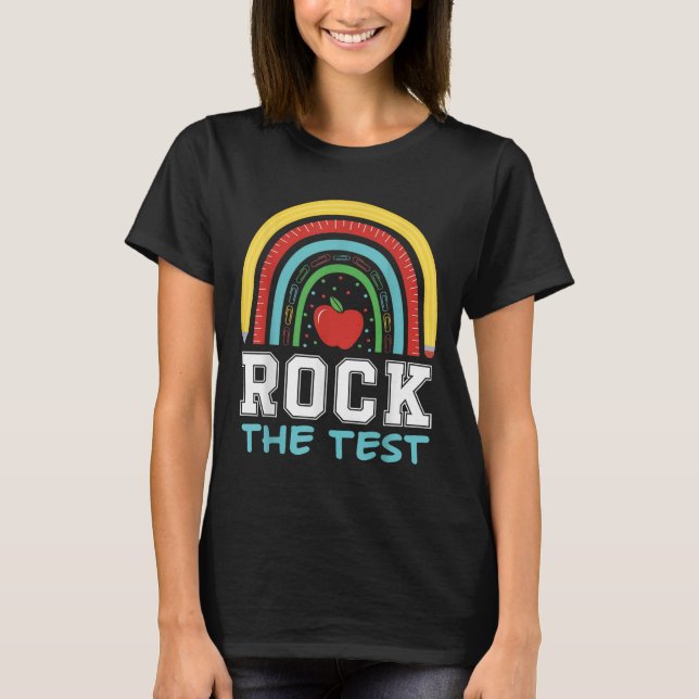 Rock The Test Testing Day Retro Motivational Teach T Shirt (Framsida)