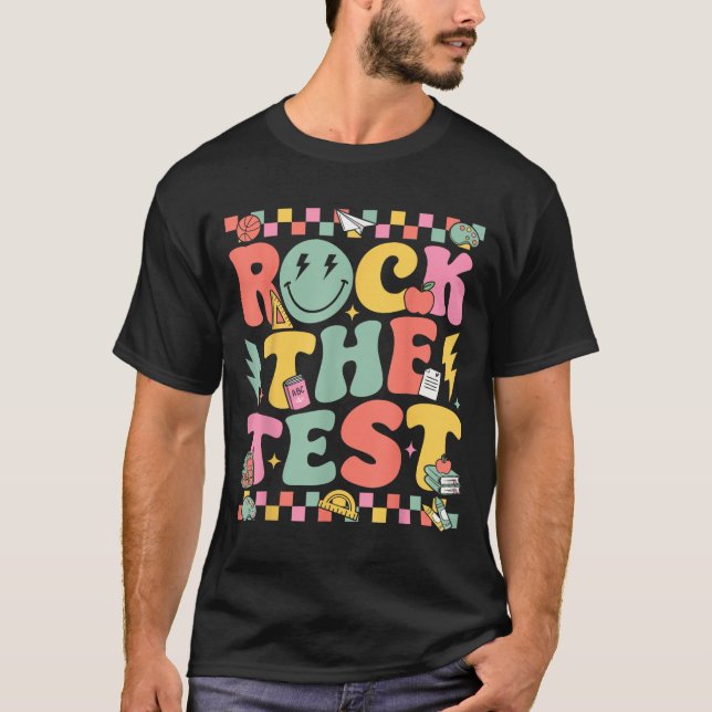 Rock The Test Testing Day Retro Motivational Teach T Shirt (Framsida)