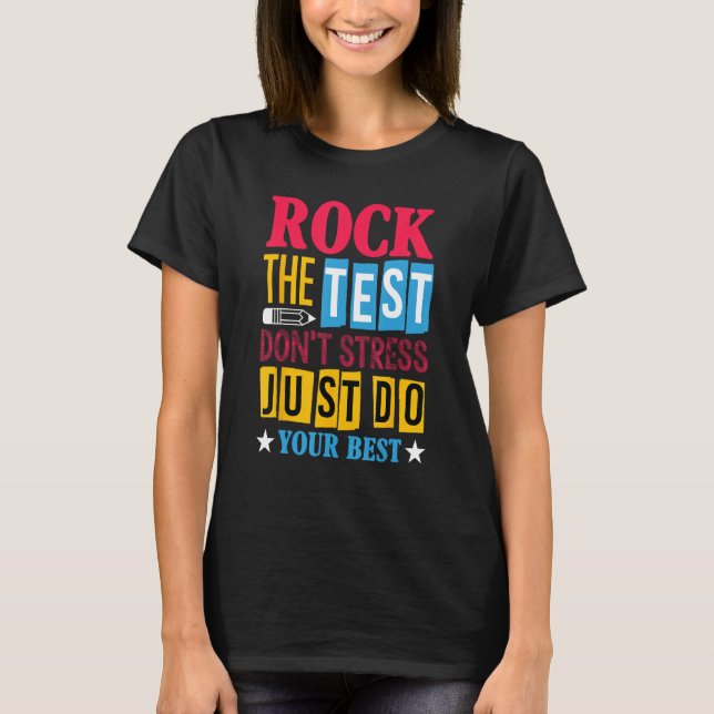 Rock The Test Testing Day Retro Motivational Teach T Shirt (Framsida)
