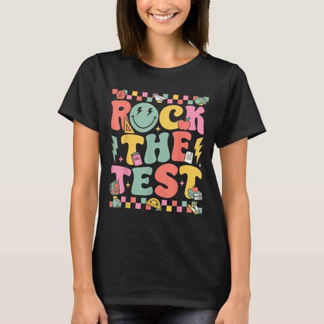 Rock The Test Testing Day Retro Motivational Teach T Shirt (Framsida)