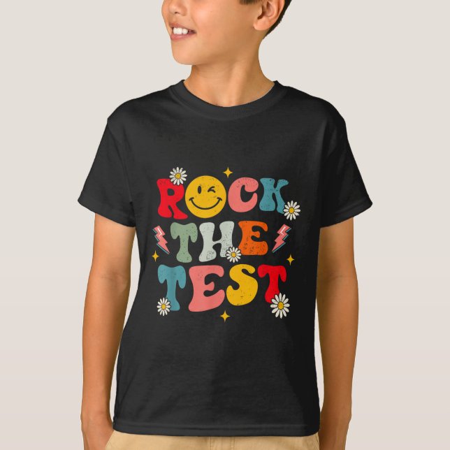 Rock The Test Testing Day Retro Motivational Teach T Shirt (Framsida)