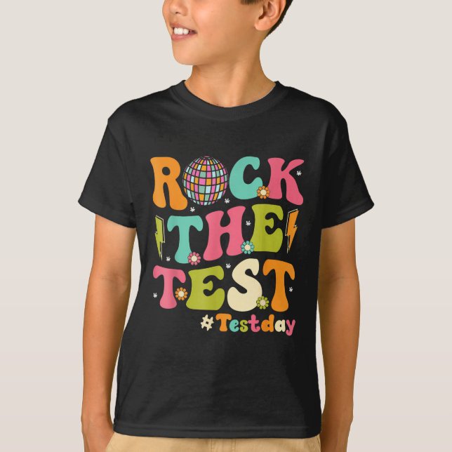 Rock The Test Testing Day Retro Motivational Teach T Shirt (Framsida)