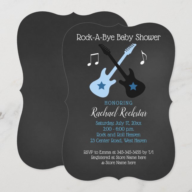 Rocka Loss Gitarr Rockstjärna Baby Shower Inbjudan (Fram/baksida)