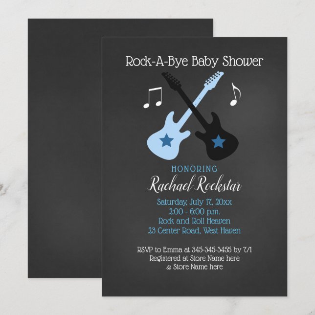 Rocka Loss Gitarr Rockstjärna Baby Shower Inbjudan (Fram/baksida)