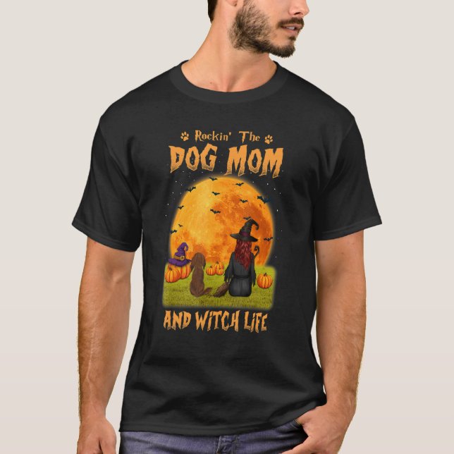 Rocka Mamma Witch Long-Hred Dachshund Ha T Shirt (Framsida)
