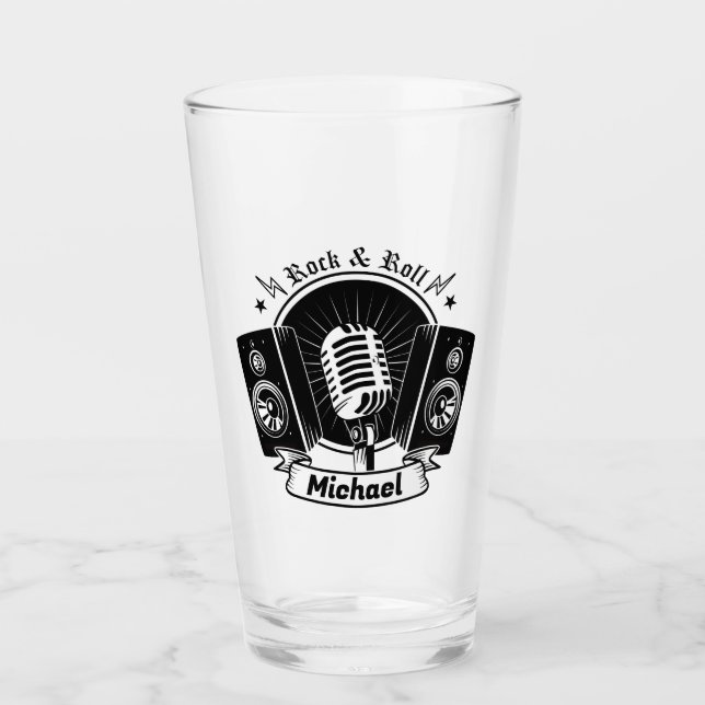 Rocka och Roll Mic och Speakers Glaskopp (Framsida)