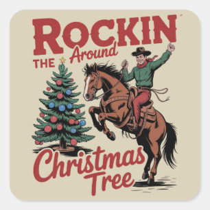 Rocka runt julgranen Country Cowboy Fyrkantigt Klistermärke