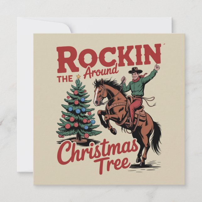 Rocka runt julgranen Country Cowboy Julkort (Framsida)