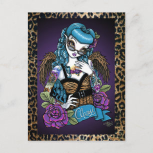 Rockabilly Baby Tatto Leopard Angel Postcard Vykort