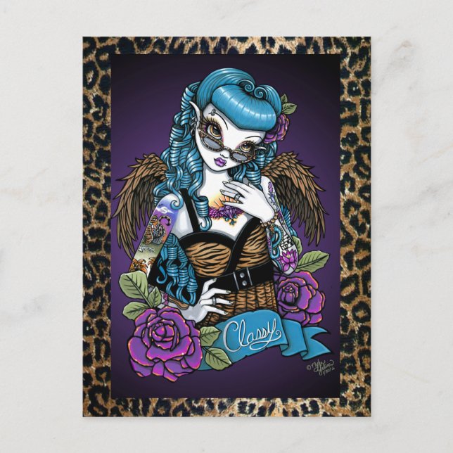Rockabilly Baby Tatto Leopard Angel Postcard Vykort (Framsida)