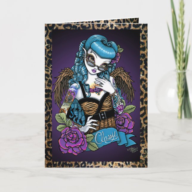 Rockabilly Baby Tattoo Angel Greeting Card Kort (Framsida)