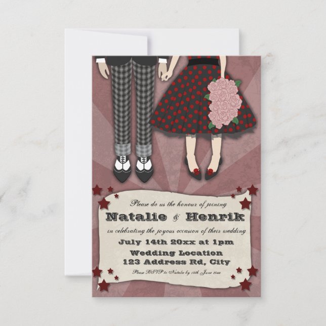 Rockabilly Bröllop, 3,5 x 5 bröllop Inbjudningar (Framsida)