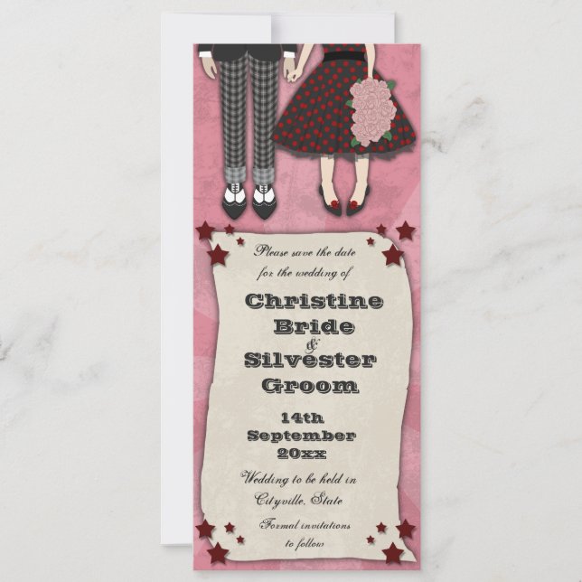 Rockabilly Bröllop, 4 x 9,25 spara datumet (Framsida)