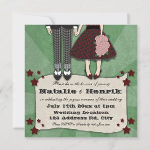 Rockabilly Bröllop, 5,25x5,25 bröllop Inbjudningar