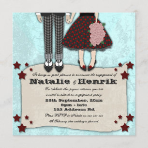 Rockabilly Bröllop, 5,25x5,25 förlovning Inbjudningar