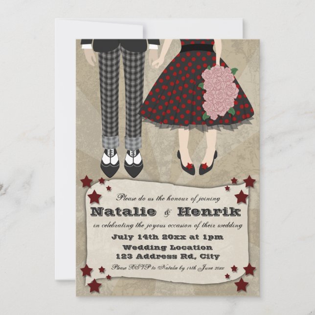 Rockabilly bröllop, bröllop 5x7 * inbjudningar (Framsida)