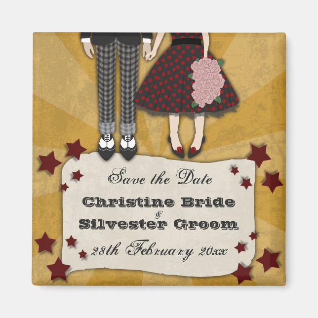 Rockabilly Bröllop, spara datumet Magnet (Framsidan)