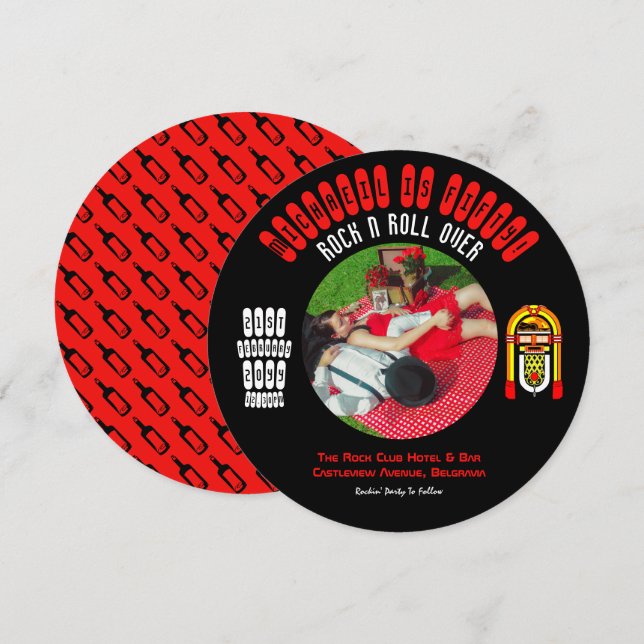 Rockabilly-brölloppsinbjudan vinyl LP-skiva Inbjudningar (Fram/baksida)