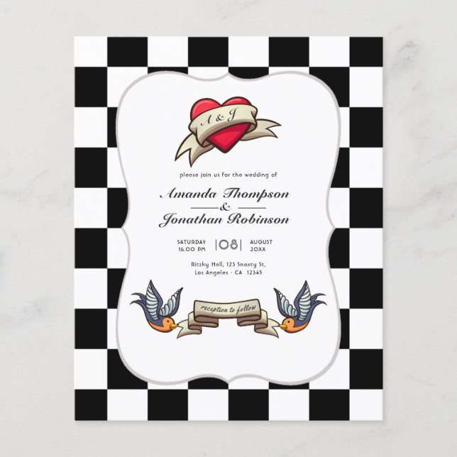 Rockabilly bröllopsinbjudan flygblad (Framsidan)