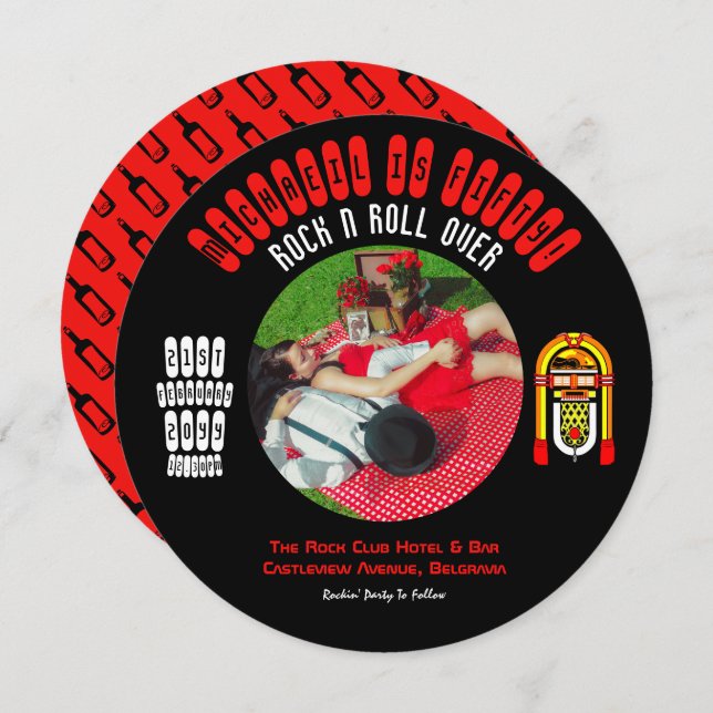 Rockabilly bröllopsinbjudan Vinyl LP-skiva Inbjudningar (Fram/baksida)