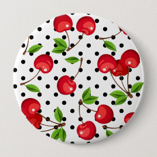 Rockabilly Cherries Polka dots på White Knapp