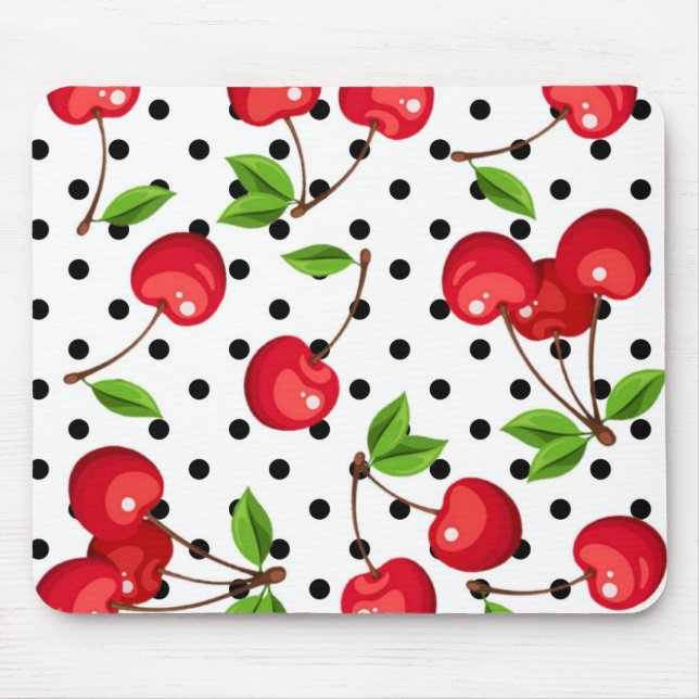 Rockabilly Cherries Polka dots på White Musmatta (Framsidan)