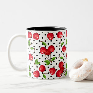 Rockabilly Cherries Polka dots på White Två-Tonad Mugg